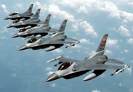 Israel's Air Force is almost entirely composed of planes like these F-16s built and paid for by the US